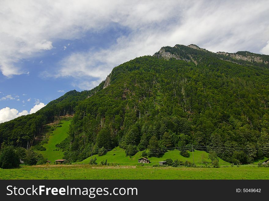 Alpine meadows, mountains and the blue sky. Alpine meadows, mountains and the blue sky