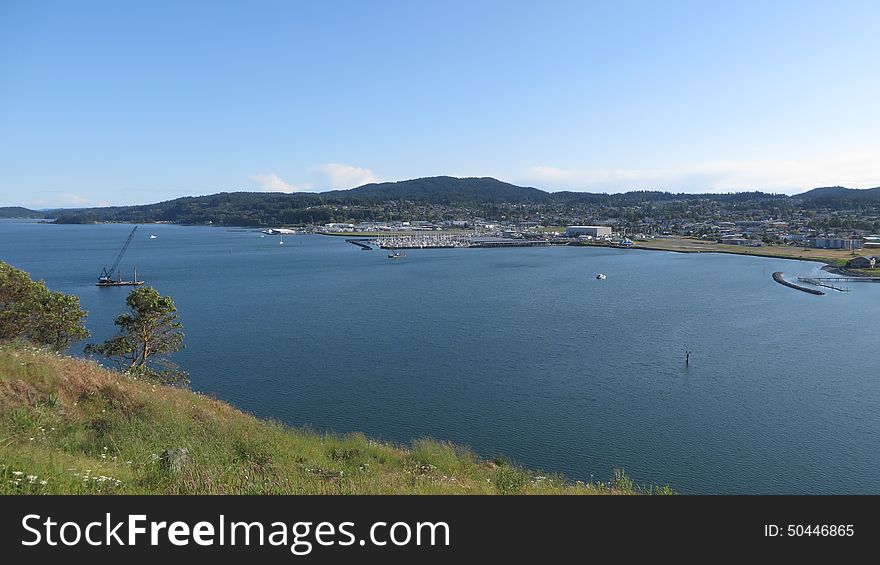 Great view from a hill of a harbor in Washington state. Great view from a hill of a harbor in Washington state.