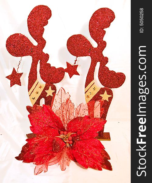 Two red christmas reindeers for decoration