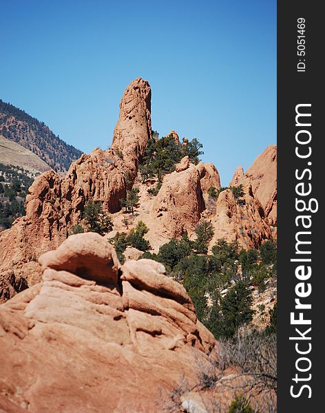 Travel in Colorado - Manitou Springs -Garden of the Gods.  April 2008.
Magnificent red sandstone rock  formations, some over 300 million years old, were sculpted through time by erosion.