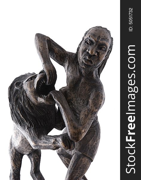 Sculpture of man fighting a lion. Sculpture of man fighting a lion