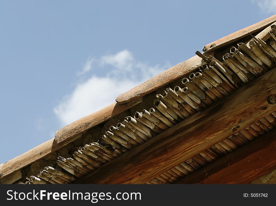 A detail of a traditional roof in a village