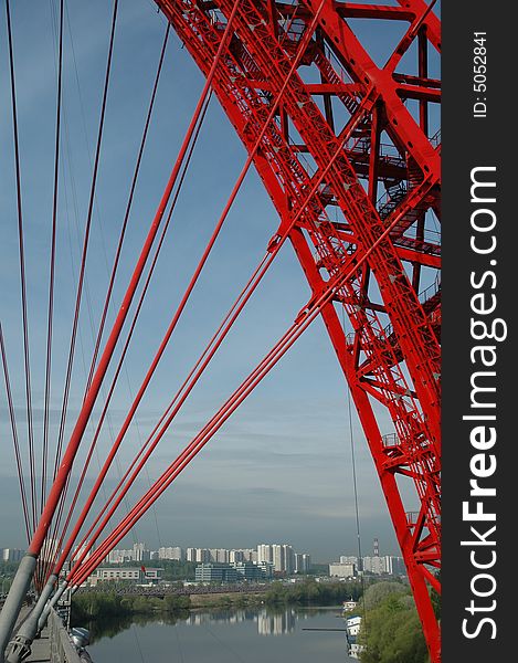 Detail aerial view of new bridge in Moscow