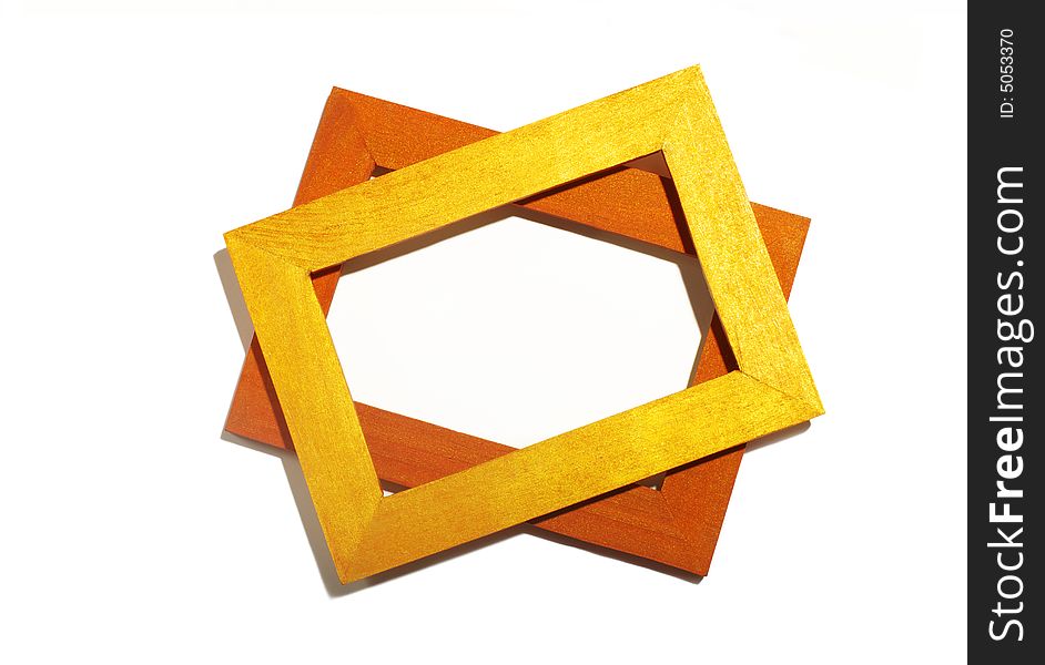 Two frameworks, orange and yellow, under a corner. Two frameworks, orange and yellow, under a corner
