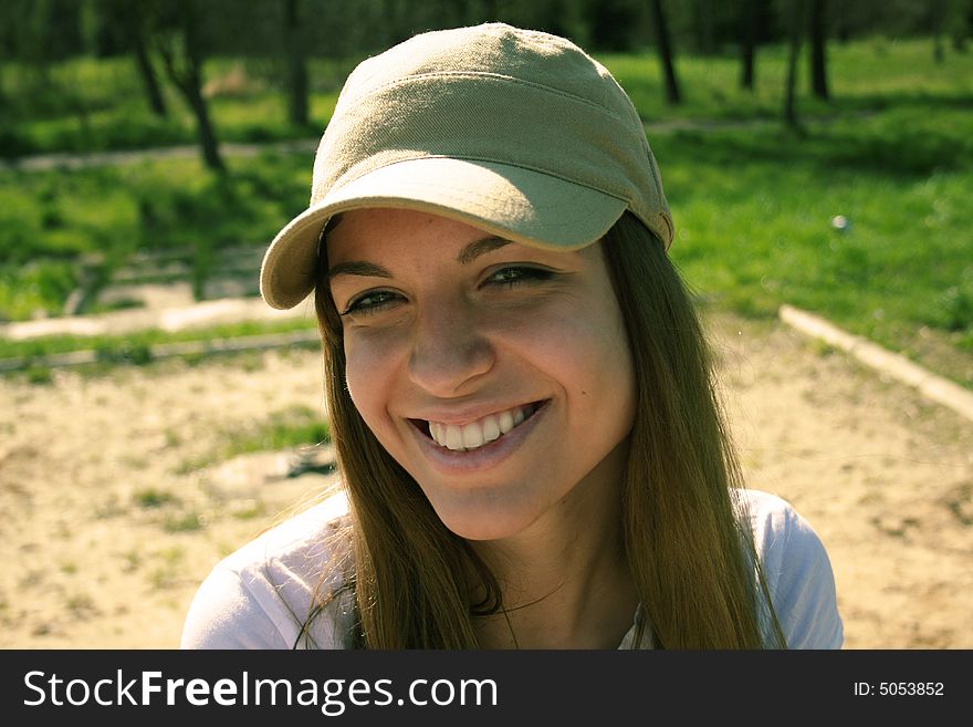 A lovely girl smiling in the park