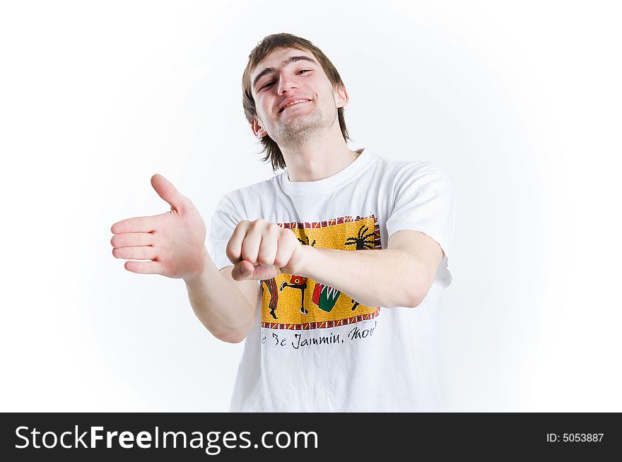 Laughing teenager isolated on white background