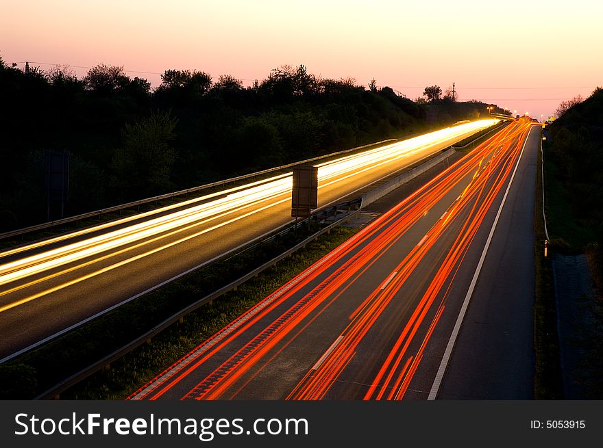 Traffic On A Highway At Night