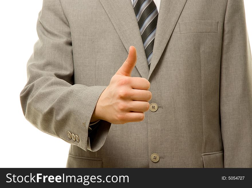 Thumb up. Success in business: businessman showing everything is OK.