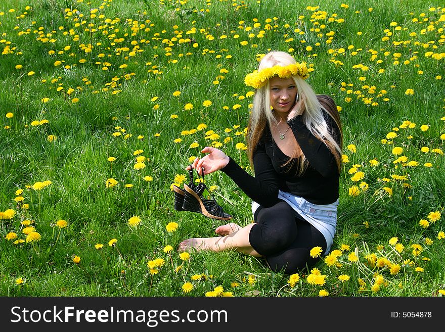 Blonde girl relax in nature