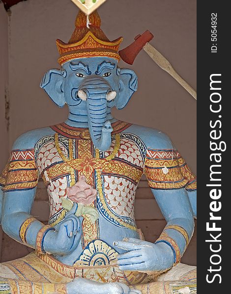 Buddhist statue - Blue Elephant, temple Doi Suthep in Thailand