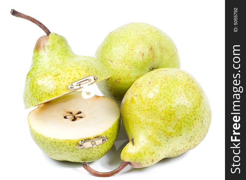 Casket from green pear isolated on a white background. Casket from green pear isolated on a white background