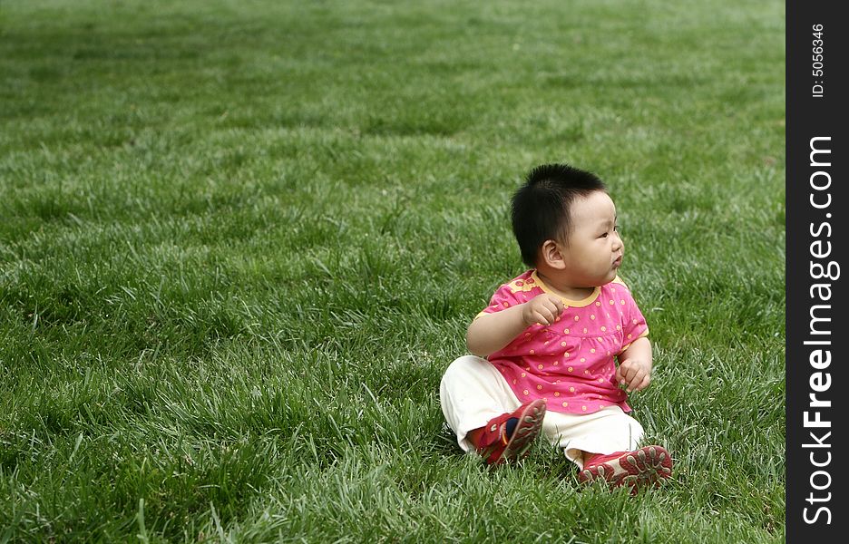 A chinese baby girl on the meadow