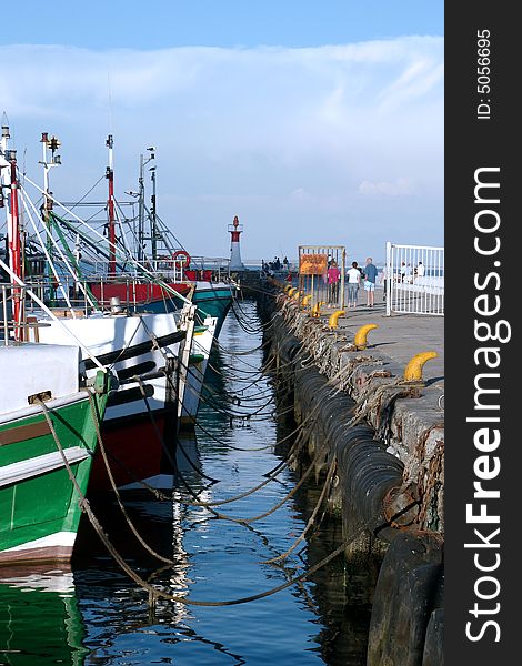 Fishing vessels in harbor in Calk Bay, Western Cape, South Africa