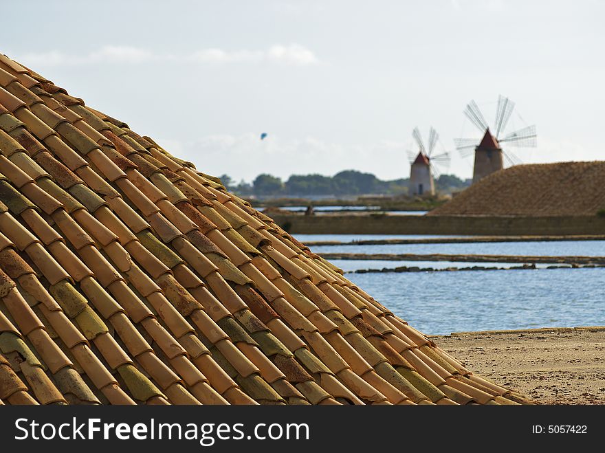 Flour mill on the great sea of Marsala, Sicily