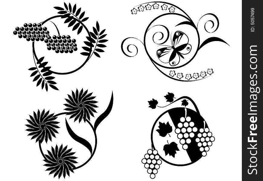 Flower, the butterfly and berries - contours in a vector