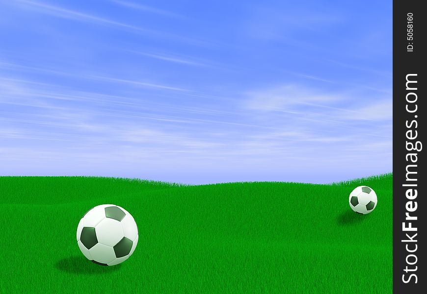 Scene two soccer balls on green lawn. Scene two soccer balls on green lawn