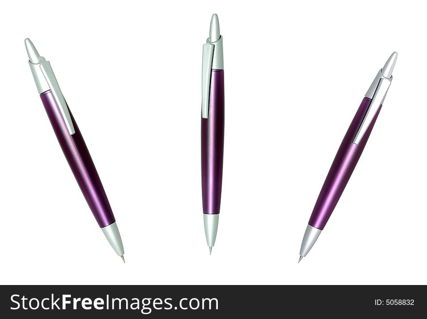 Three violet handles on white background