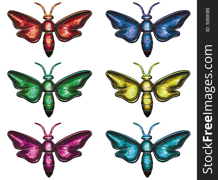Colours Butterflies On White Background.