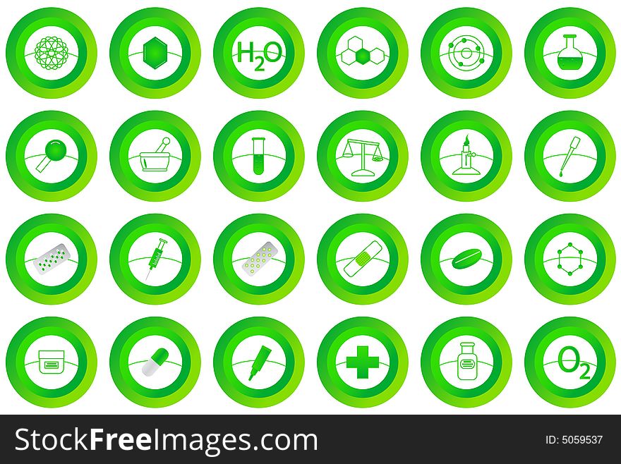 Illustration of chemistry buttons, green