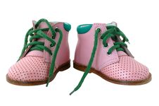 Pink Leather Baby S Boots. Royalty Free Stock Photos Pink Leather Baby S Boots. Royalty Free Stock Photos