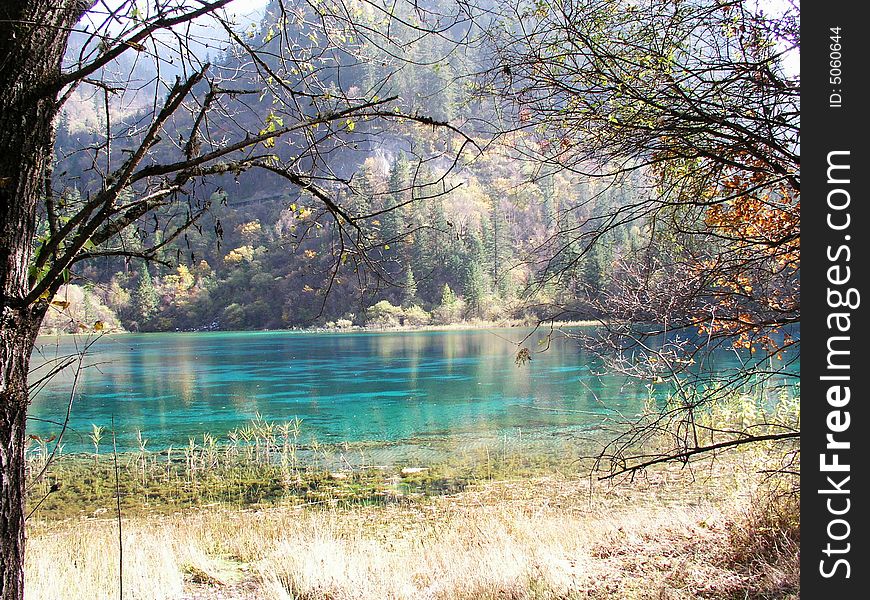 Lake in jiuzhaigou valley scene，sichuan province. Lake in jiuzhaigou valley scene，sichuan province