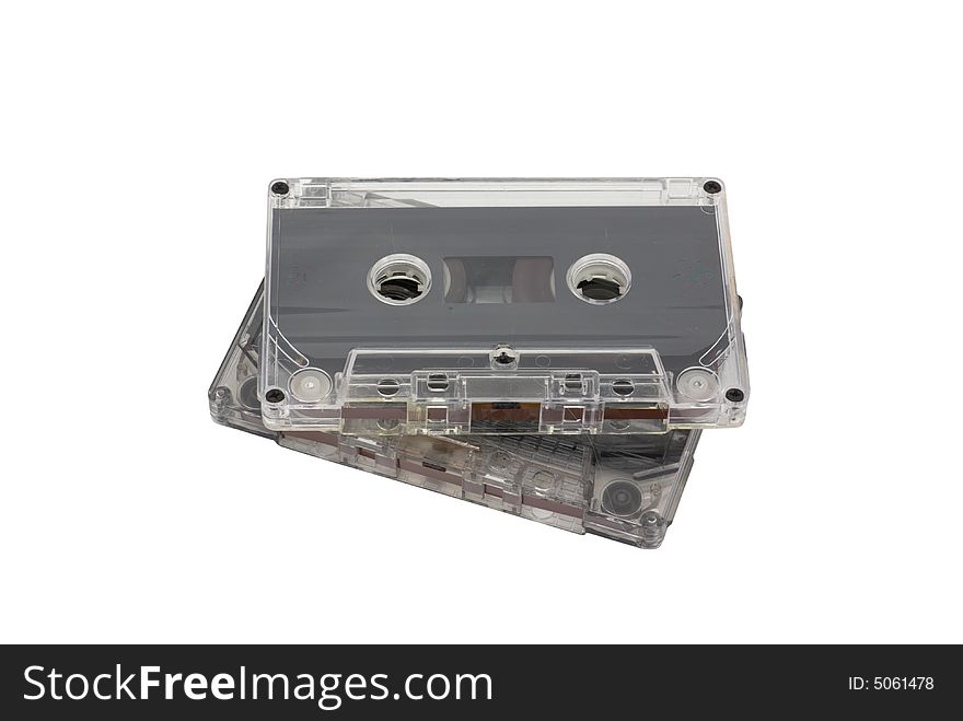 Two audio cassettes isolated on white without shadow