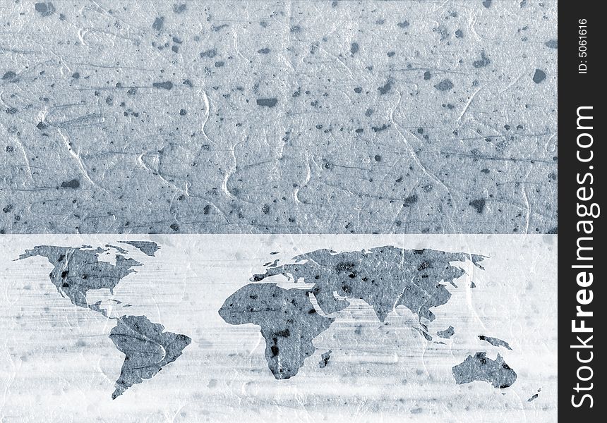 Grunge texture applied to outline of world map. Grunge texture applied to outline of world map