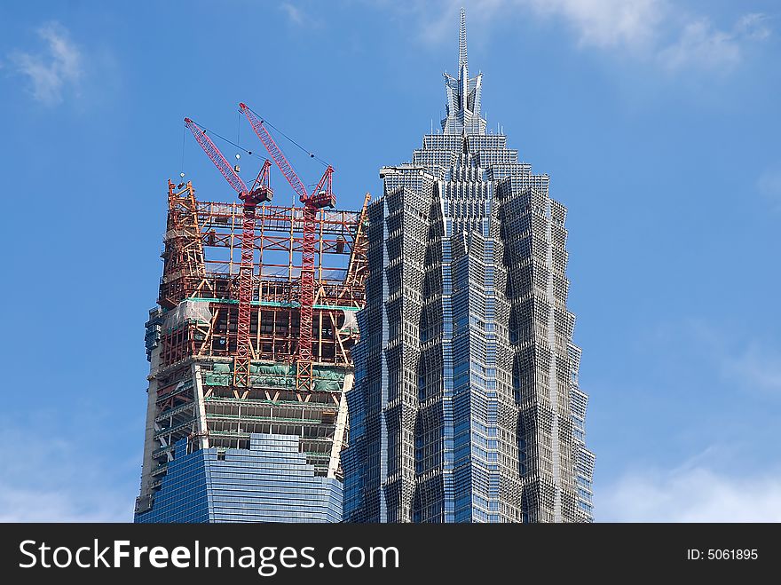 Modern building Shanghai china with blue sky