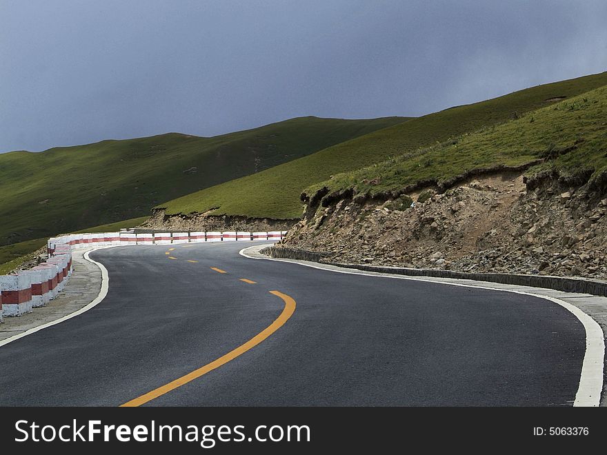 Mountainroad near the city of Lhasa in Tibet. Mountainroad near the city of Lhasa in Tibet