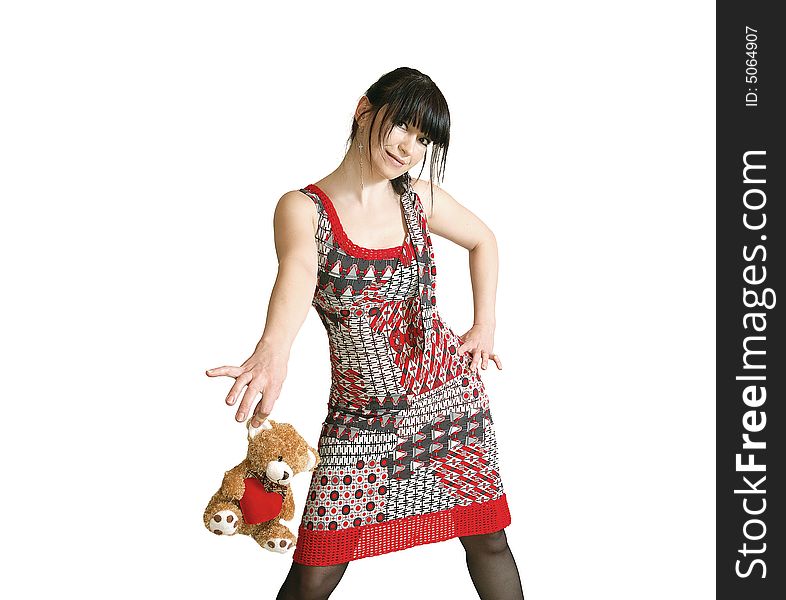 Young beautiful woman and teddy bear