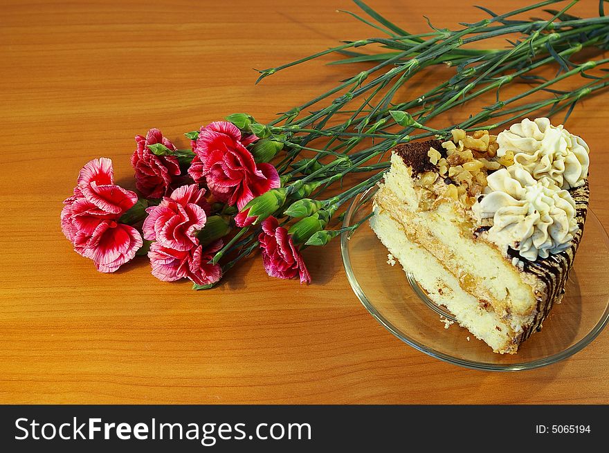 Carnations and cake