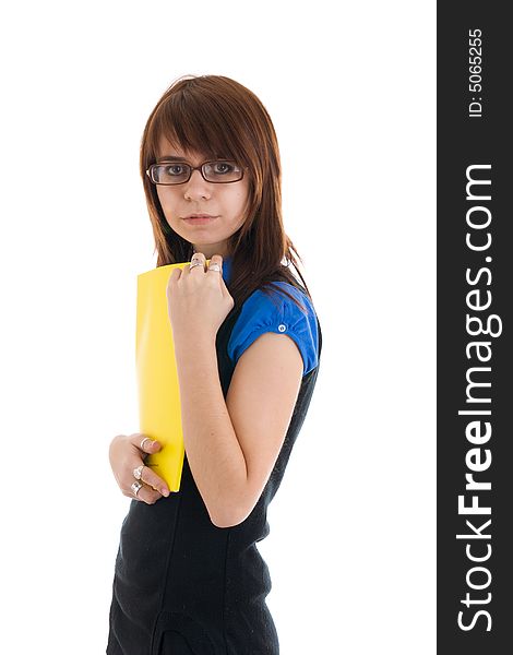 The young secretary isolated on a white background