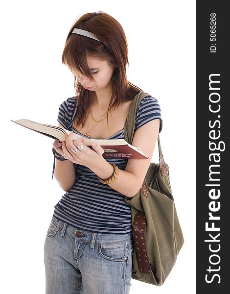 The young attractive student with books isolated