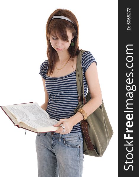 The young attractive student with books isolated