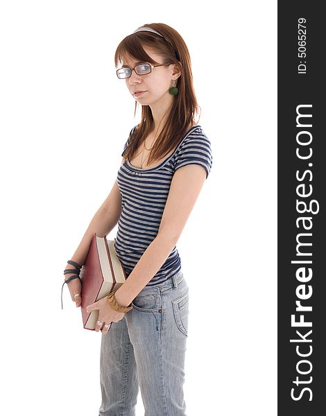 The young attractive student with books isolated on a white background