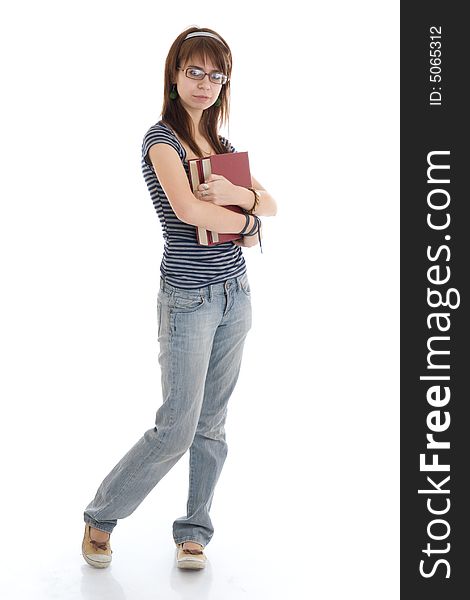 The young attractive student with books isolated