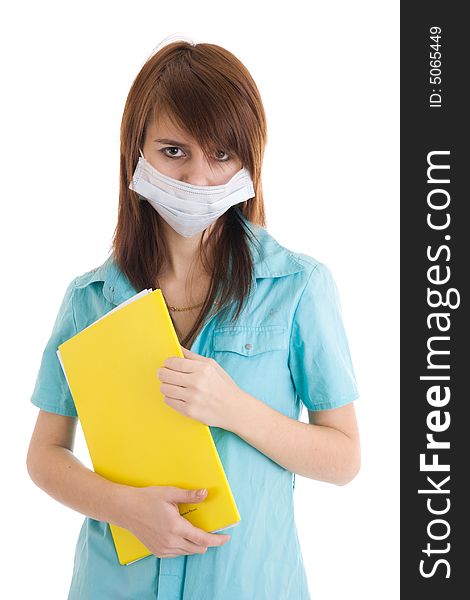 The young attractive nurse with a folder isolated on a white background