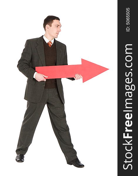 Businessman Pointing With Red Arrow