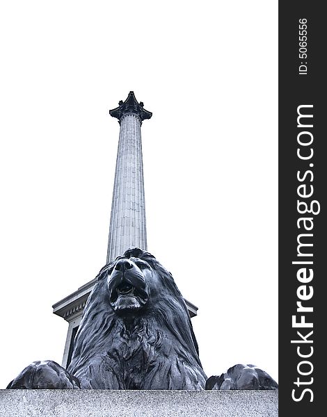 Lion under Nelsons Column, isolated on white.