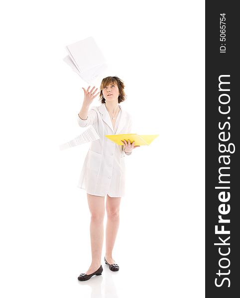The Young Attractive Nurse With A Folder Isolated