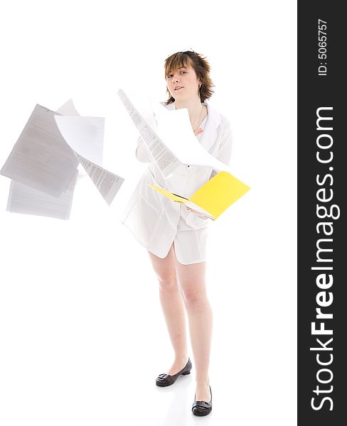 The young attractive nurse with a folder isolated on a white background