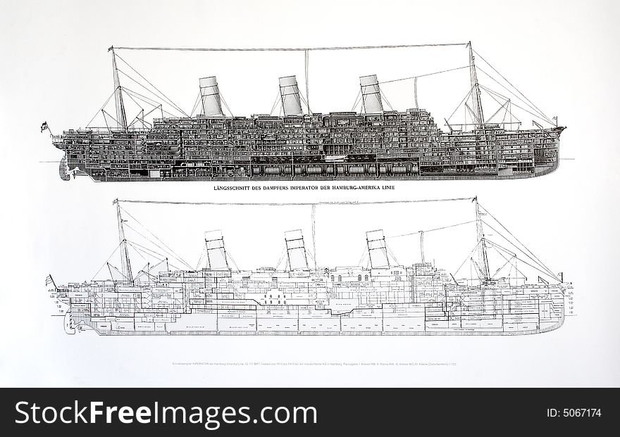 Plan of an old oversea steamship. Plan of an old oversea steamship