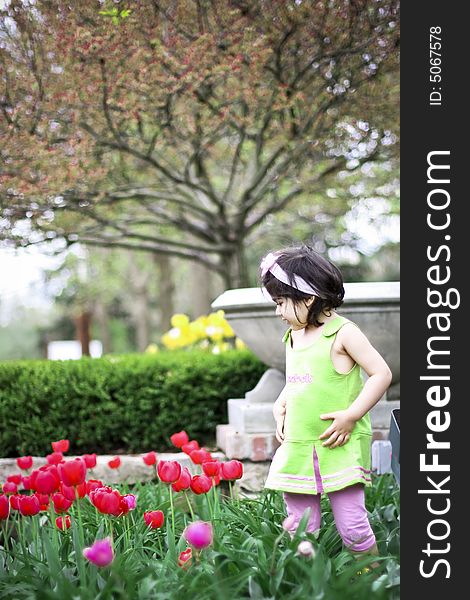 My daughter in a tulip flower field. My daughter in a tulip flower field