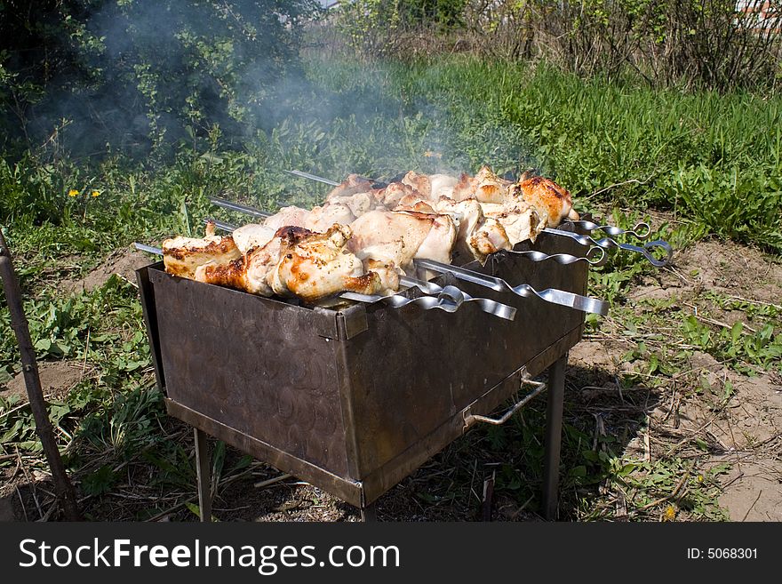 Chicken Shashlik on a brazier