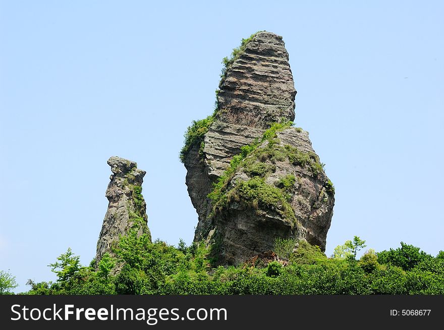 Volcanic sedimentary rock in the Linhai Geological Park,Zhejiang Province of China.