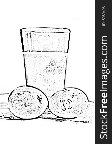 Sketch of eggs with a glass of milk. Sketch of eggs with a glass of milk.