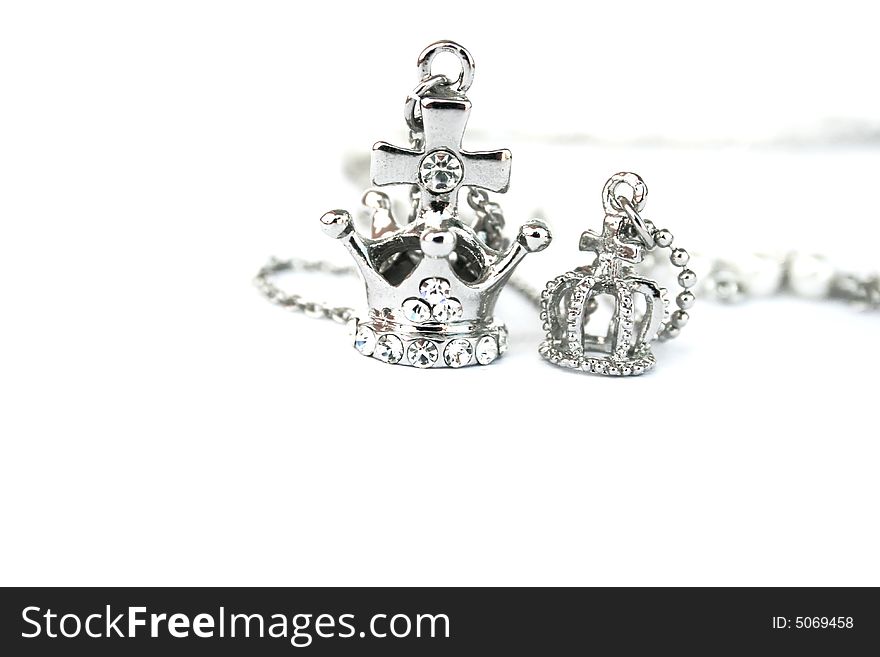 Silver crowns necklaces for king and queen.