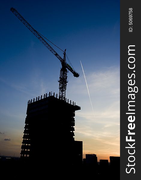 Sunset in Rotterdam behind buildings. Sunset in Rotterdam behind buildings