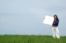 Woman With Banner Royalty Free Stock Photo Woman With Banner Royalty Free Stock Photo