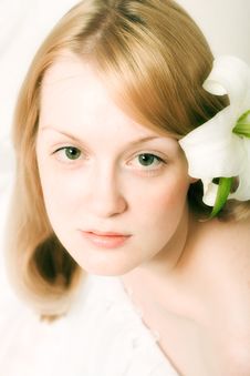 Young Woman With White Lily Royalty Free Stock Photo